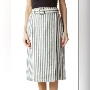 Anthropologie | Navy Blue Cream Striped Belted Wrap Pencil Skirt